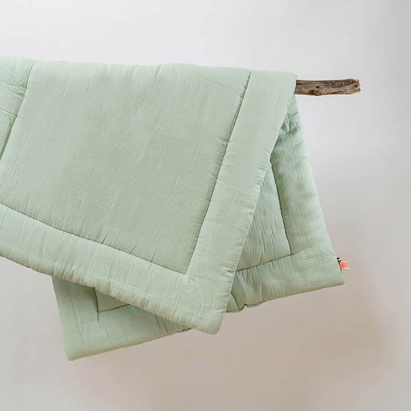 edredon et coussin vert et blanc lit enfant 18 mois coton bio france papate