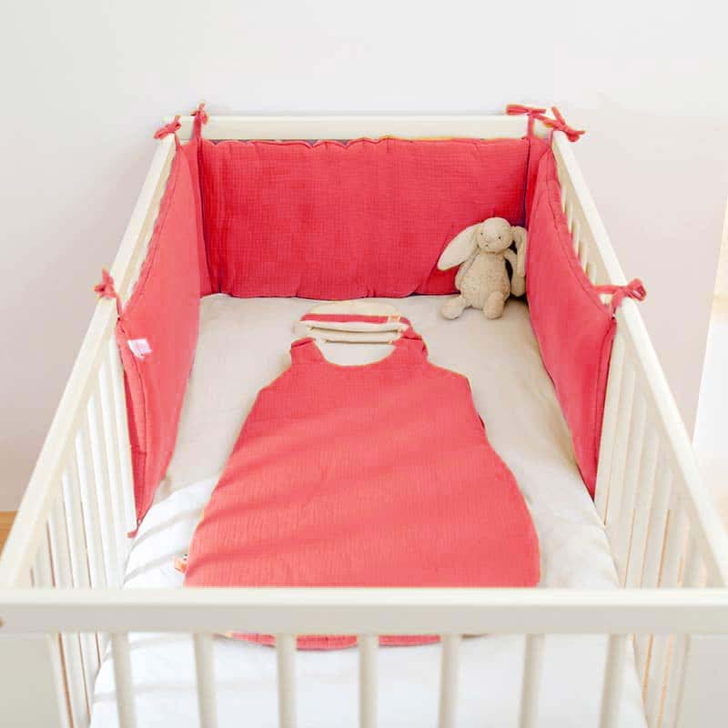 tour de lit en coton bio papate bébé rouge